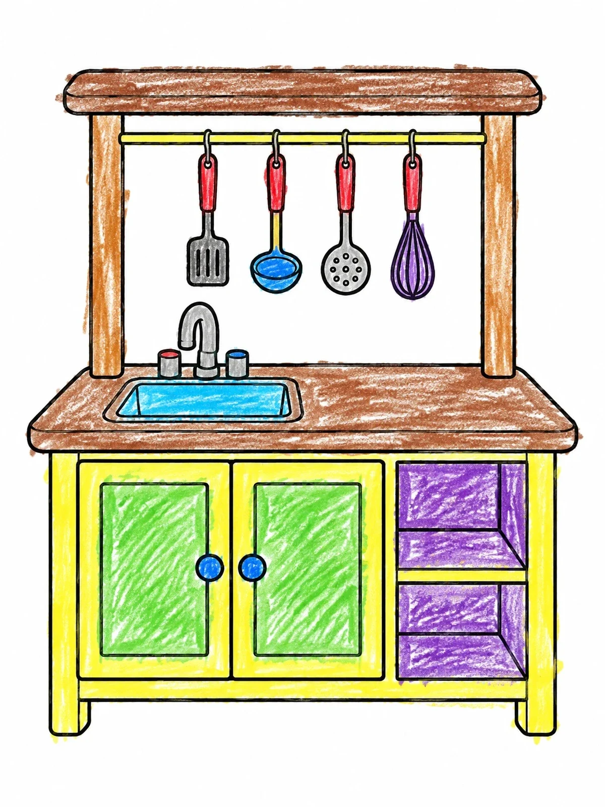 Colored example of the Toy Kitchen Play Set coloring page
