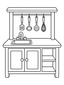 Free printable Toy Kitchen Play Set coloring page