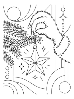 A furry hand holding a shiny star bauble in this ornament coloring page.