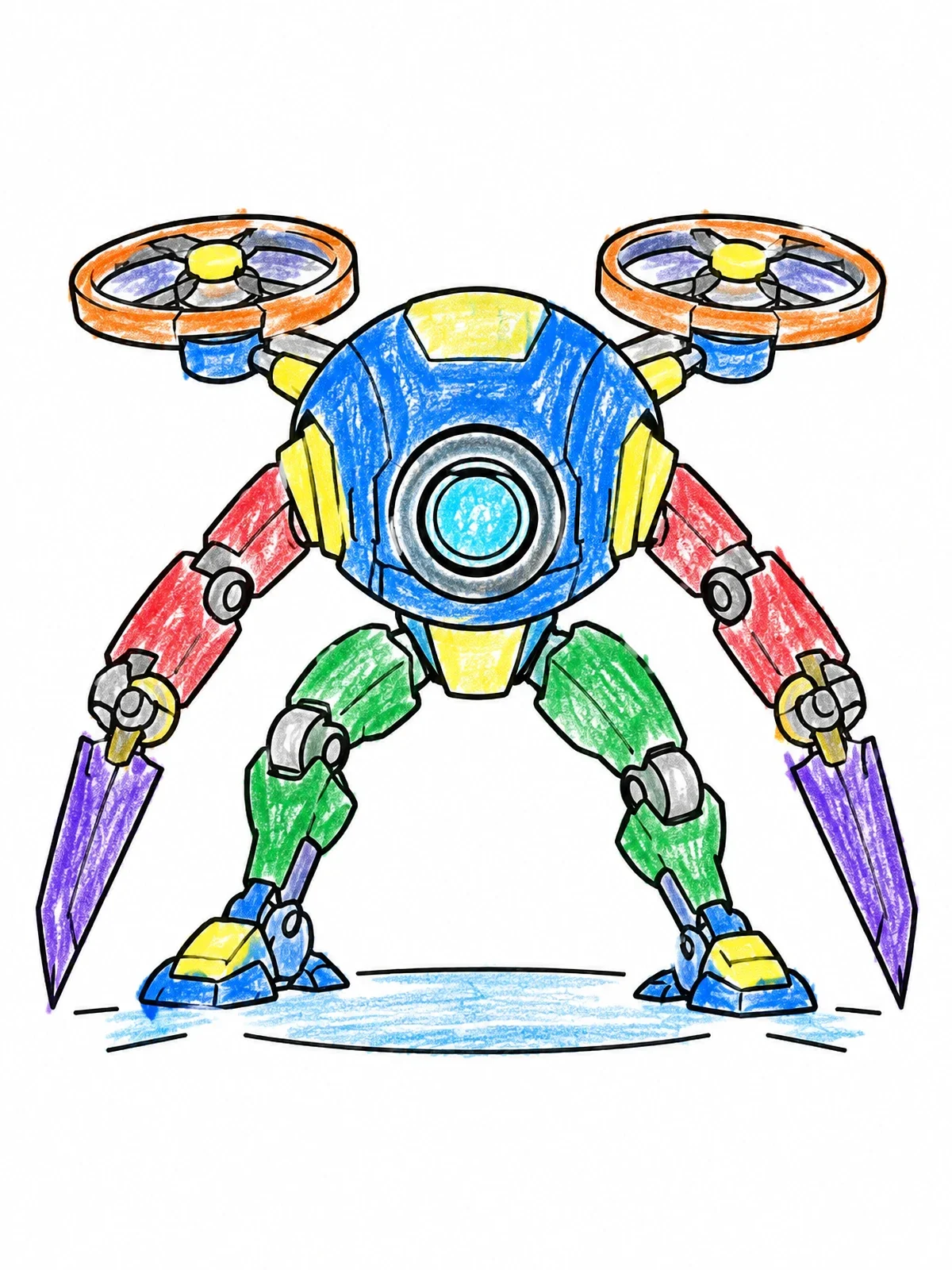 Colored example of the Futuristic Mech Drone Robot coloring page