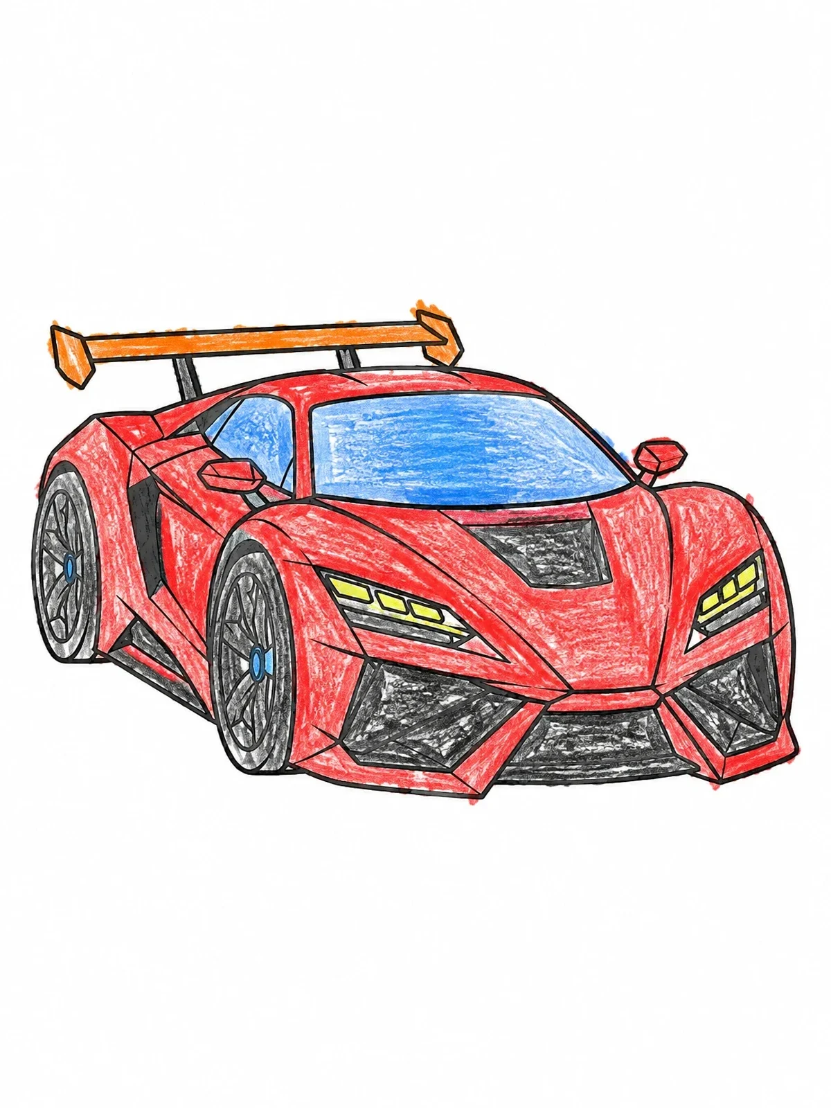Colored example of the Futuristic Sports Supercar coloring page
