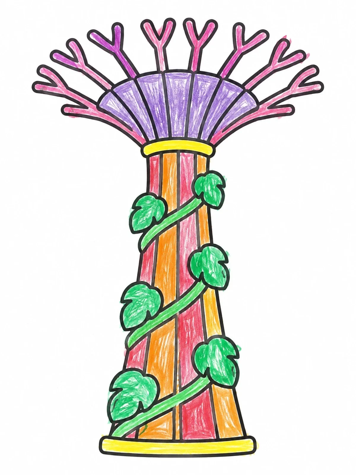 Colored example of the Futuristic Supertree Tower coloring page