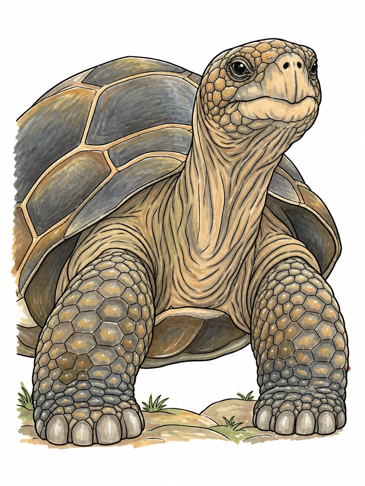 Colored example of the Galapagos Giant Tortoise Up Close coloring page