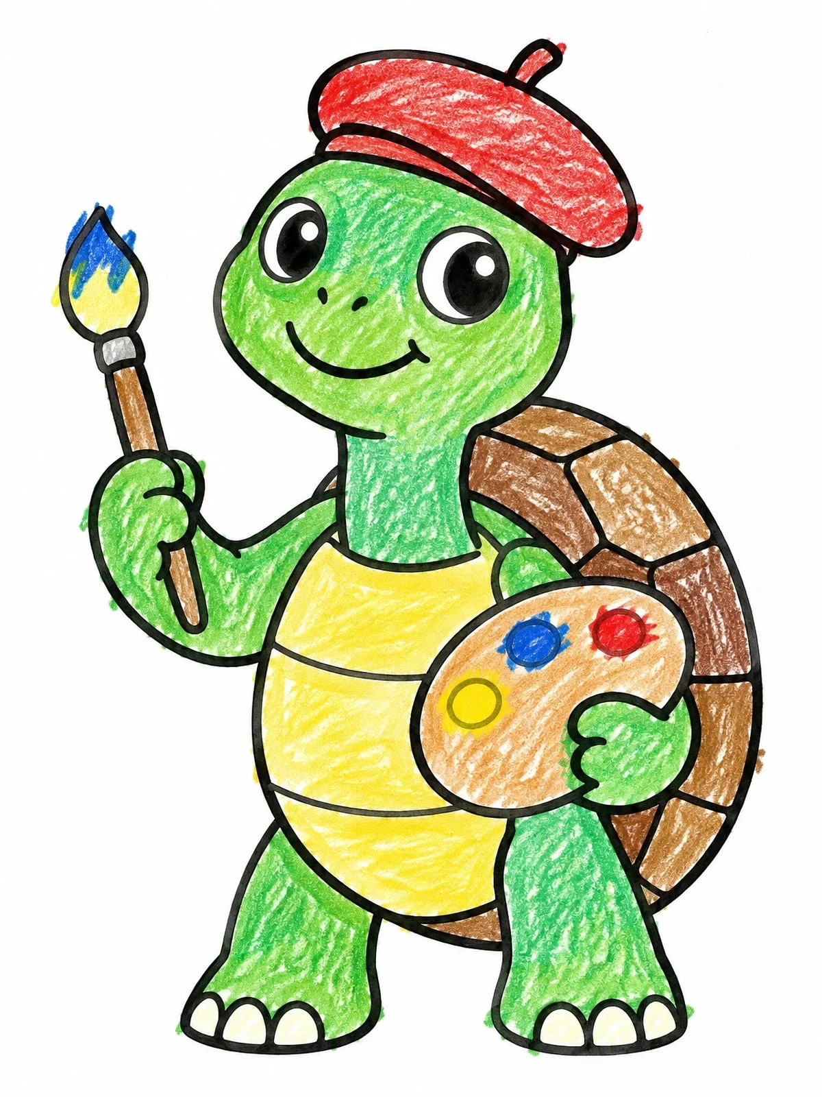 Colored example of the Cute Artist Tortoise With Palette coloring page