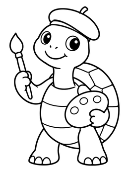Free printable Cute Artist Tortoise With Palette coloring page