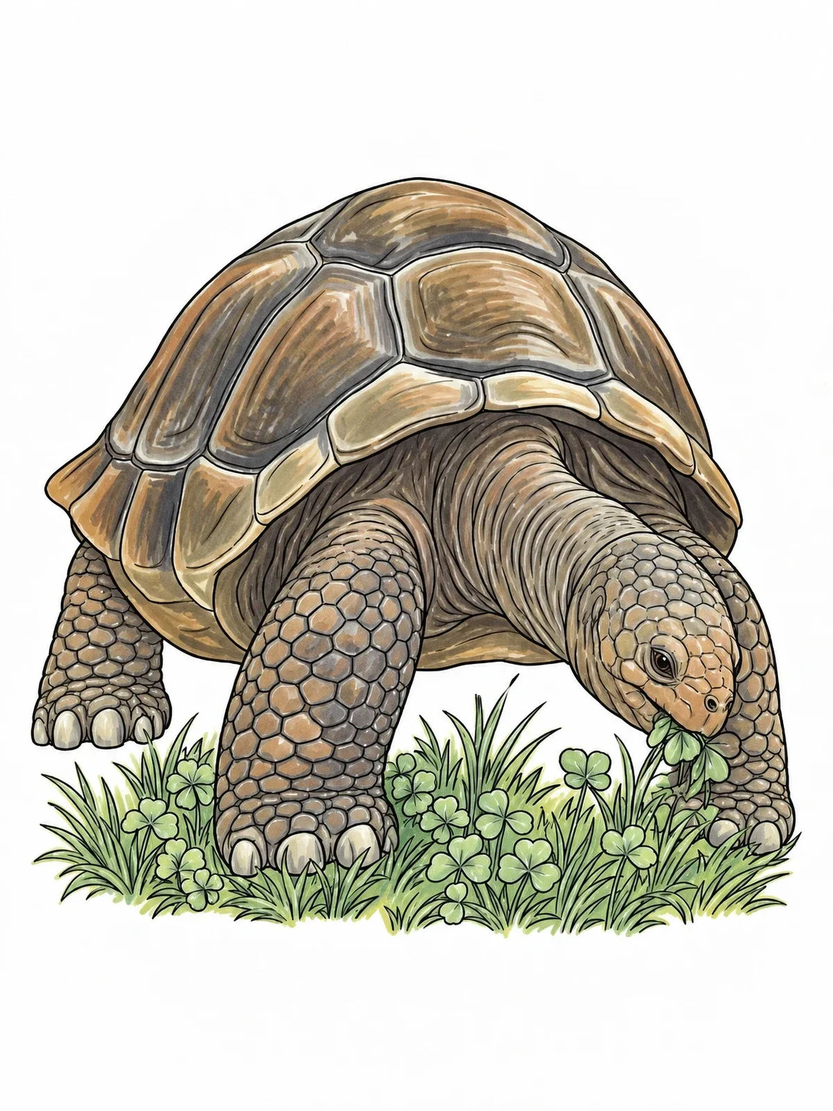 Colored example of the Galapagos Tortoise Grazing In Meadow coloring page