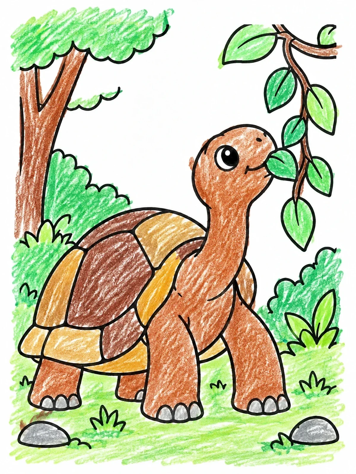 Colored example of the Galapagos Tortoise Munching Leaves coloring page