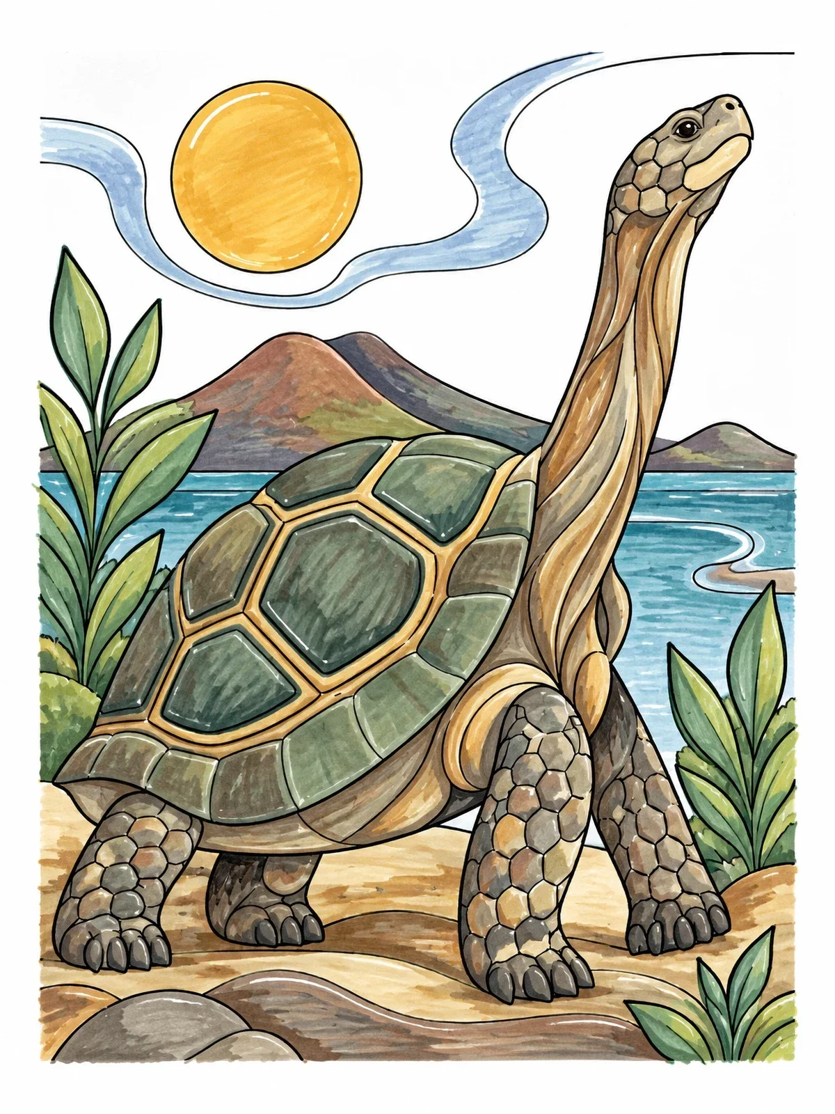 Colored example of the Galapagos Tortoise Stretching Neck High coloring page