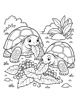 Free printable Two Tortoises Munching On Leaves coloring page