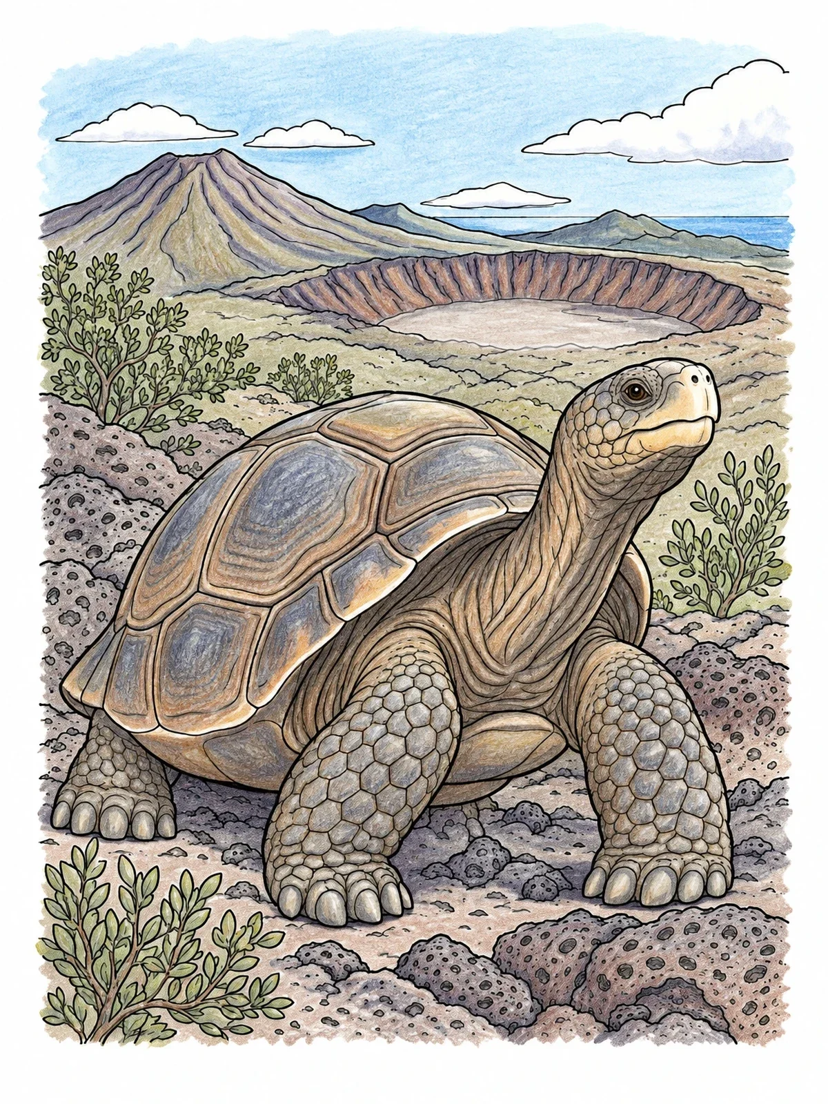 Colored example of the Galapagos Tortoise On Volcanic Slopes coloring page