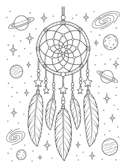 Free printable Celestial Dreamcatcher Among Planets And Stars coloring page