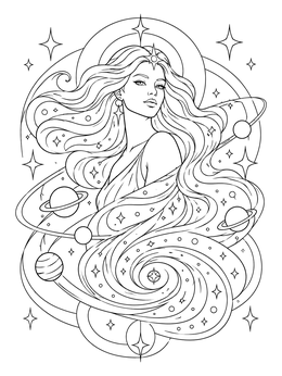 Free printable Celestial Goddess Of The Cosmos coloring page