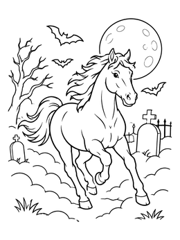 Free printable Galloping Horse On Halloween Night coloring page