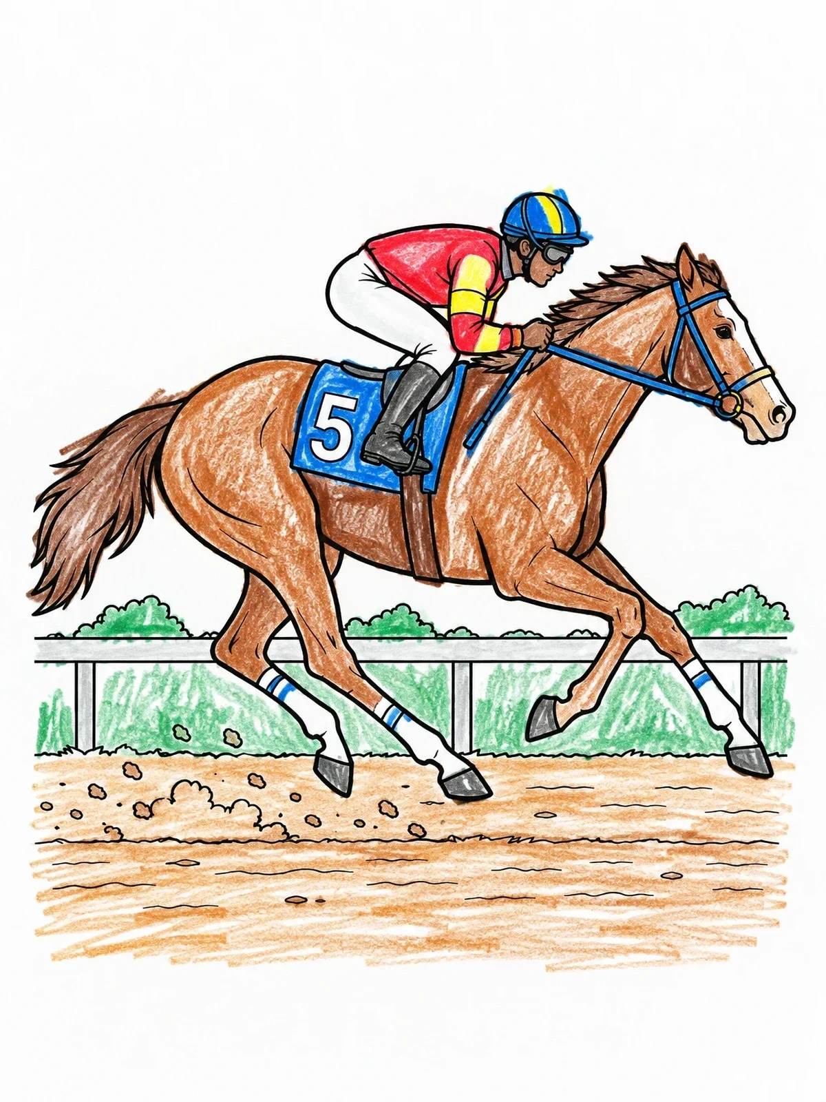 Colored example of the Galloping Racehorse With Jockey coloring page