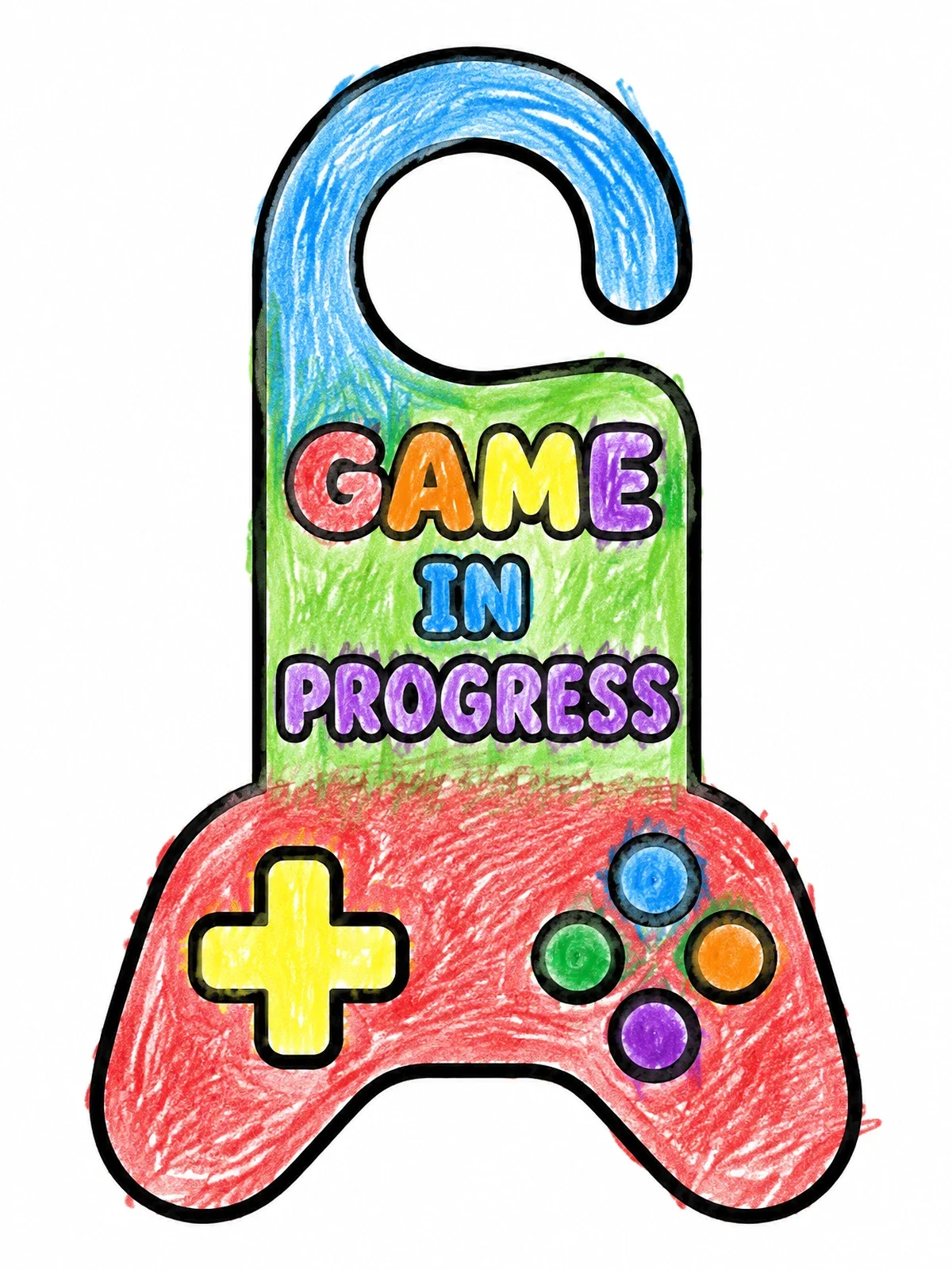 Colored example of the Game In Progress Door Hanger coloring page
