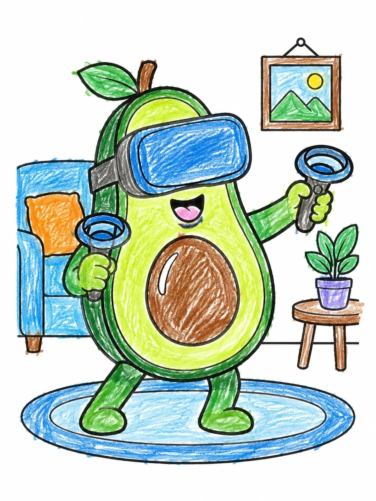 Colored example of the Gamer Avocado With Vr Headset coloring page