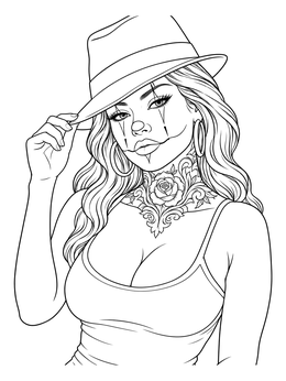 Free printable Chicano Clown Girl With Fedora coloring page