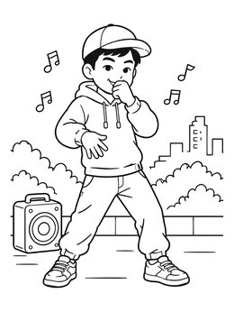 Free printable Cool Beatboxing Boy On Street coloring page