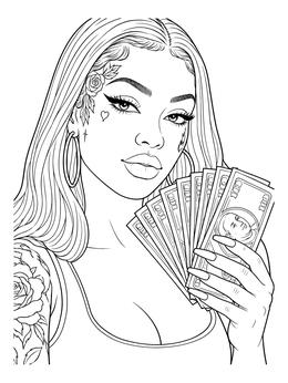 Free printable Glamour Street Style Portrait With Cash coloring page