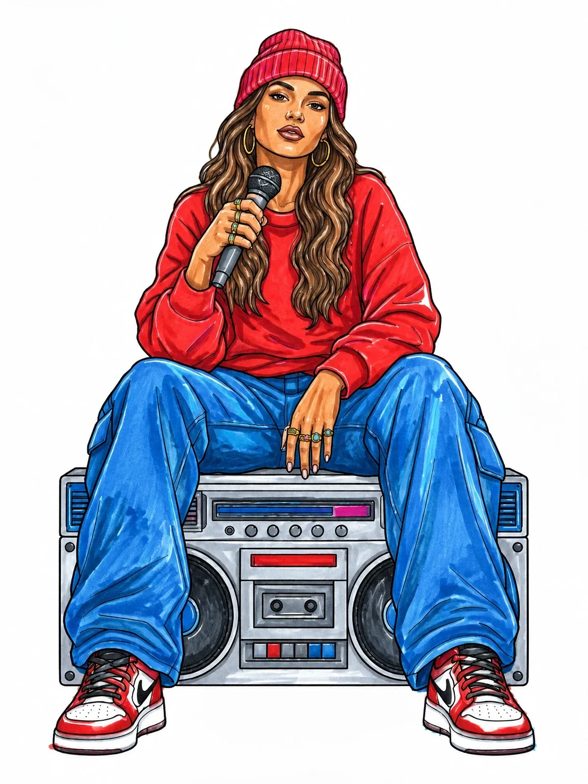 Colored example of the Hip Hop Artist On Boombox coloring page