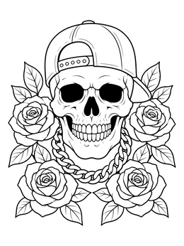 Free printable Hip Hop Skull With Roses coloring page