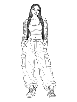 Free printable Hip Hop Streetwear Woman With Braids coloring page