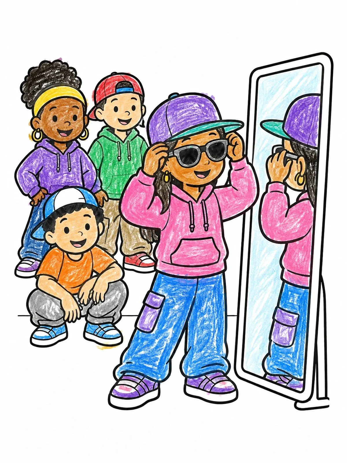 Colored example of the Hip Hop Style In The Mirror coloring page