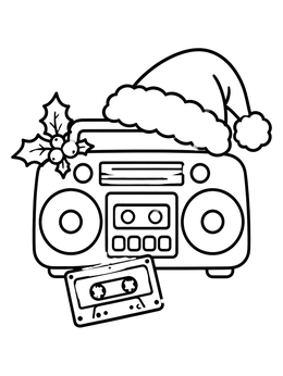 Free printable Holiday Boombox With Santa Hat coloring page