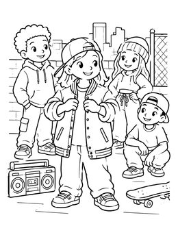 Free printable Cool Kids In Hip Hop Street Style coloring page