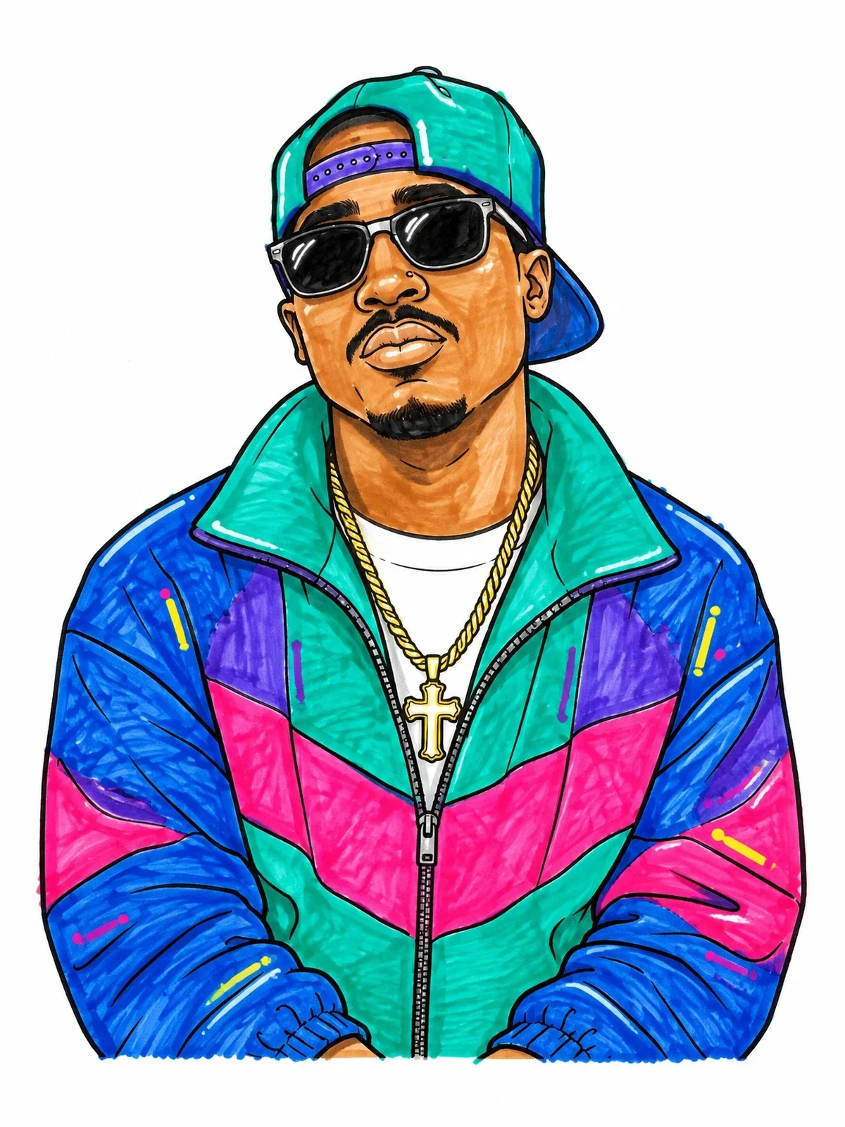 Colored example of the Nineties Rapper In Retro Windbreaker coloring page