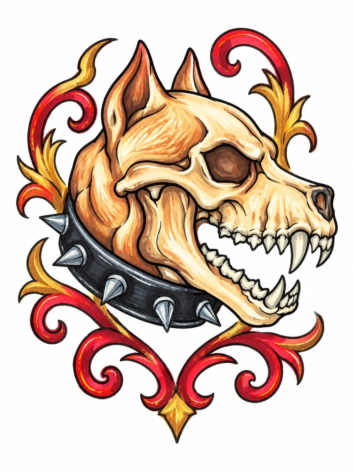Colored example of the Pitbull Skull With Spiked Collar coloring page