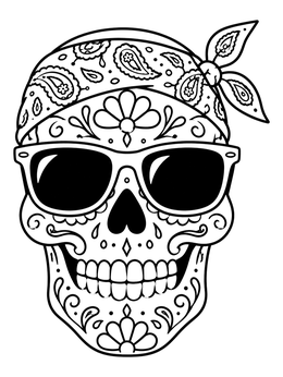 Free printable Cool Sugar Skull With Bandana coloring page