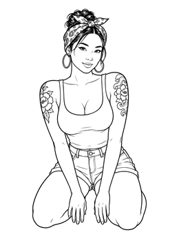 Free printable Urban Pin Up With Bandana And Tattoos coloring page