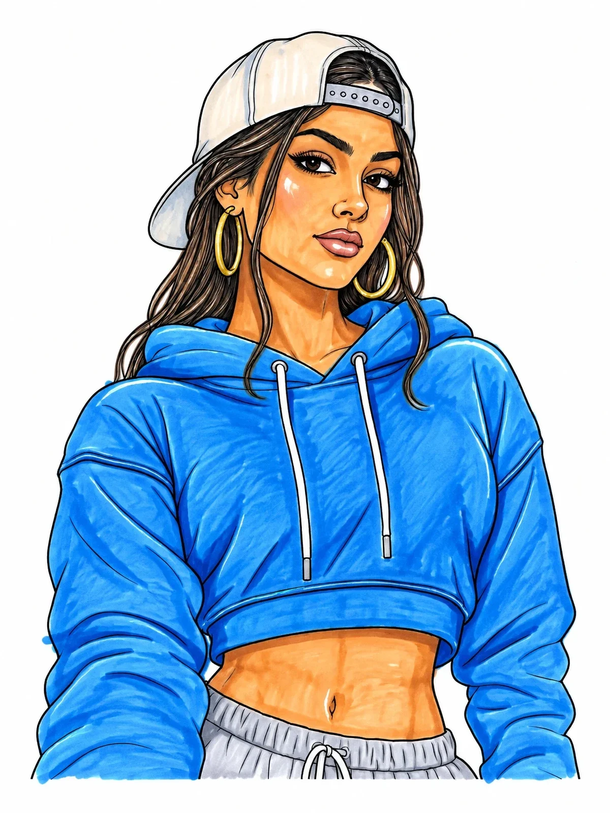 Colored example of the Urban Streetwear Girl Portrait coloring page