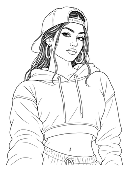 Free printable Urban Streetwear Girl Portrait coloring page