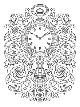 Free printable Vintage Pocket Watch And Skull coloring page