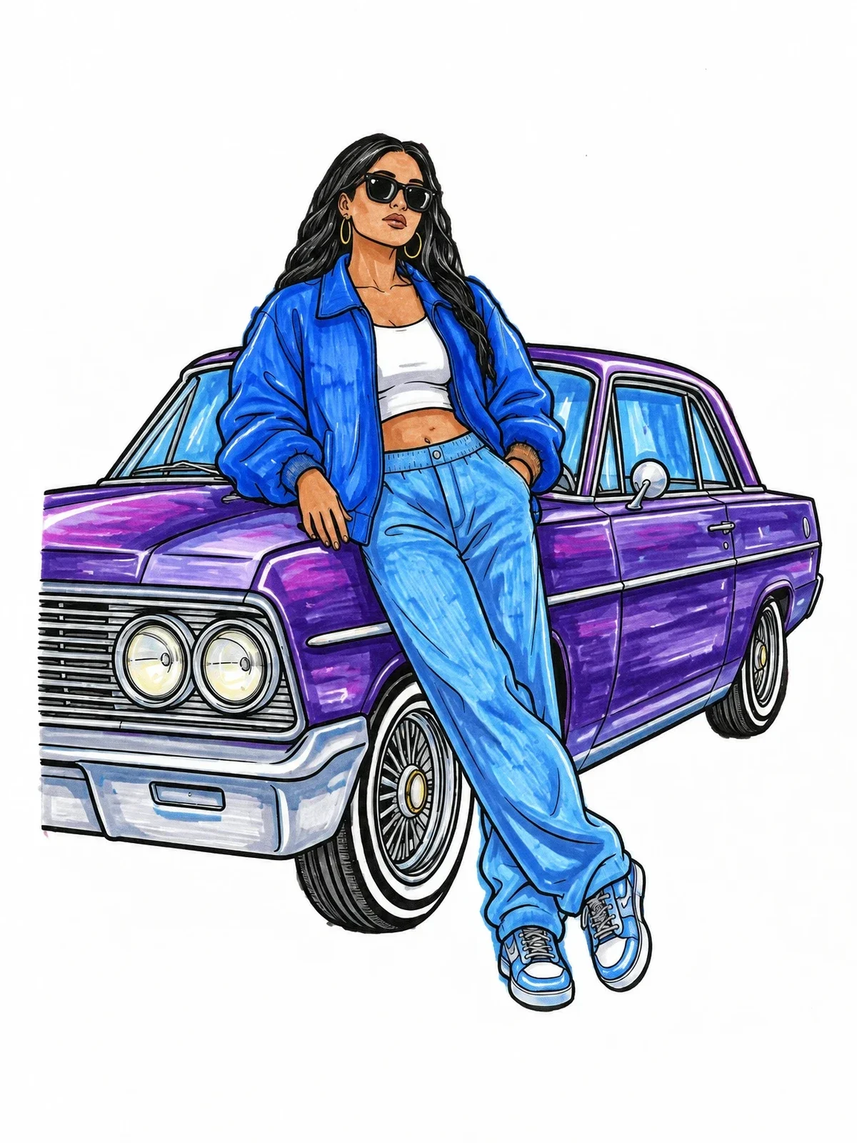 Colored example of the Hip Hop Lowrider Street Style coloring page