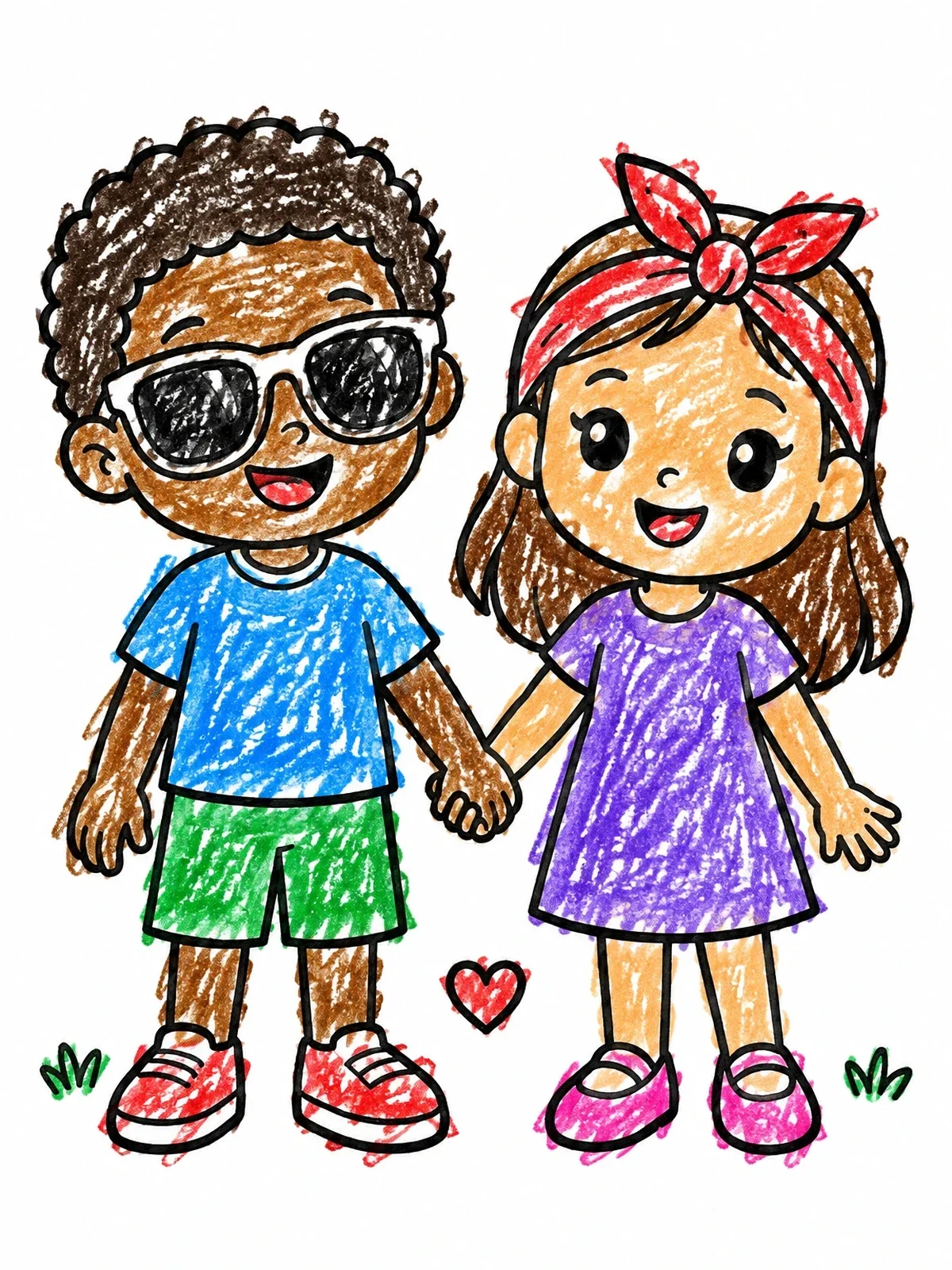 Colored example of the Cool Kids Holding Hands coloring page