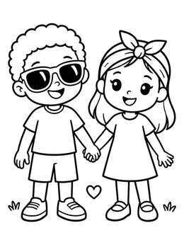 Free printable Cool Kids Holding Hands coloring page