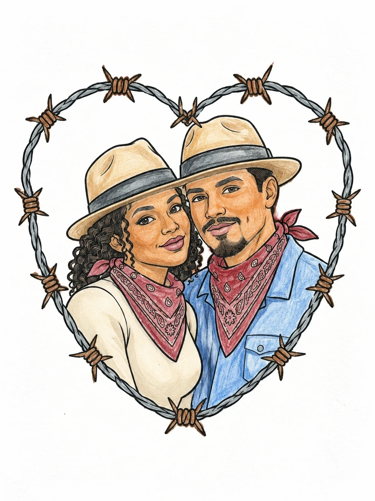 Colored example of the Couple In Barbed Wire Heart coloring page