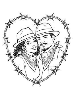 Free printable Couple In Barbed Wire Heart coloring page