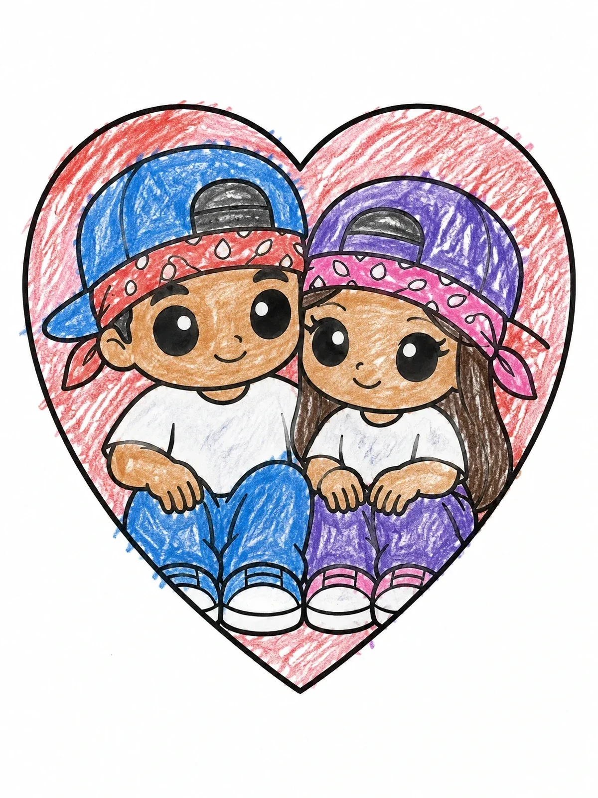 Colored example of the Cute Chibi Couple In Heart coloring page