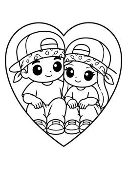 Free printable Cute Chibi Couple In Heart coloring page