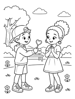 Free printable Sweet Park Scene With Kids coloring page