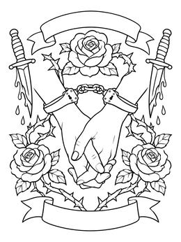Free printable Handcuffed Hands With Roses And Daggers coloring page