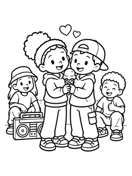 Free printable Sweet Street Friends Sharing Ice Cream coloring page