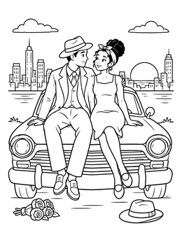 Free printable Vintage Couple On Classic Car coloring page