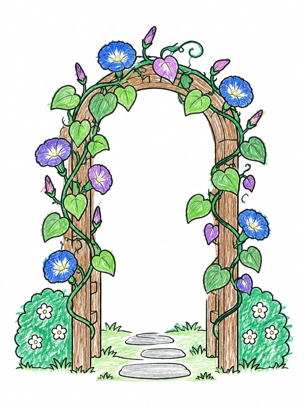 Colored example of the Garden Arbor With Flowering Vines coloring page