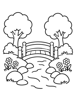 Free printable Garden Arch Bridge Over Creek coloring page