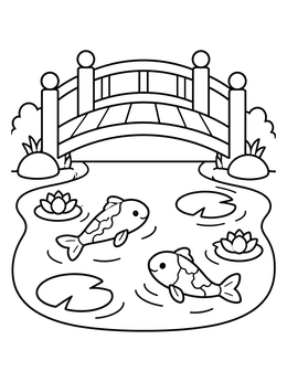 Free printable Garden Bridge Over Koi Pond coloring page